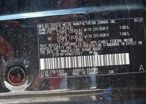 2022 Toyota Rav4 Xle z USA, uszkodzony, nr VIN 2T3P1RFVXNW272481